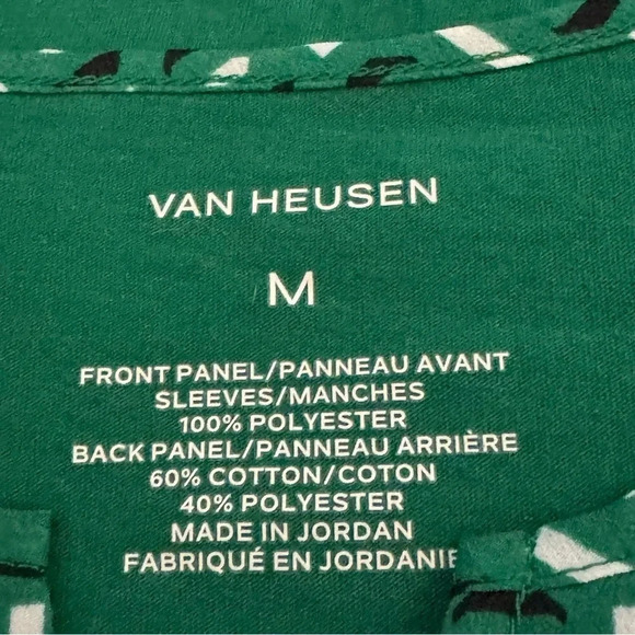 Van Heusen M Medium Shirt Top Green Geometric Short Sleeve Split Scoop Neck - Picture 5 of 7